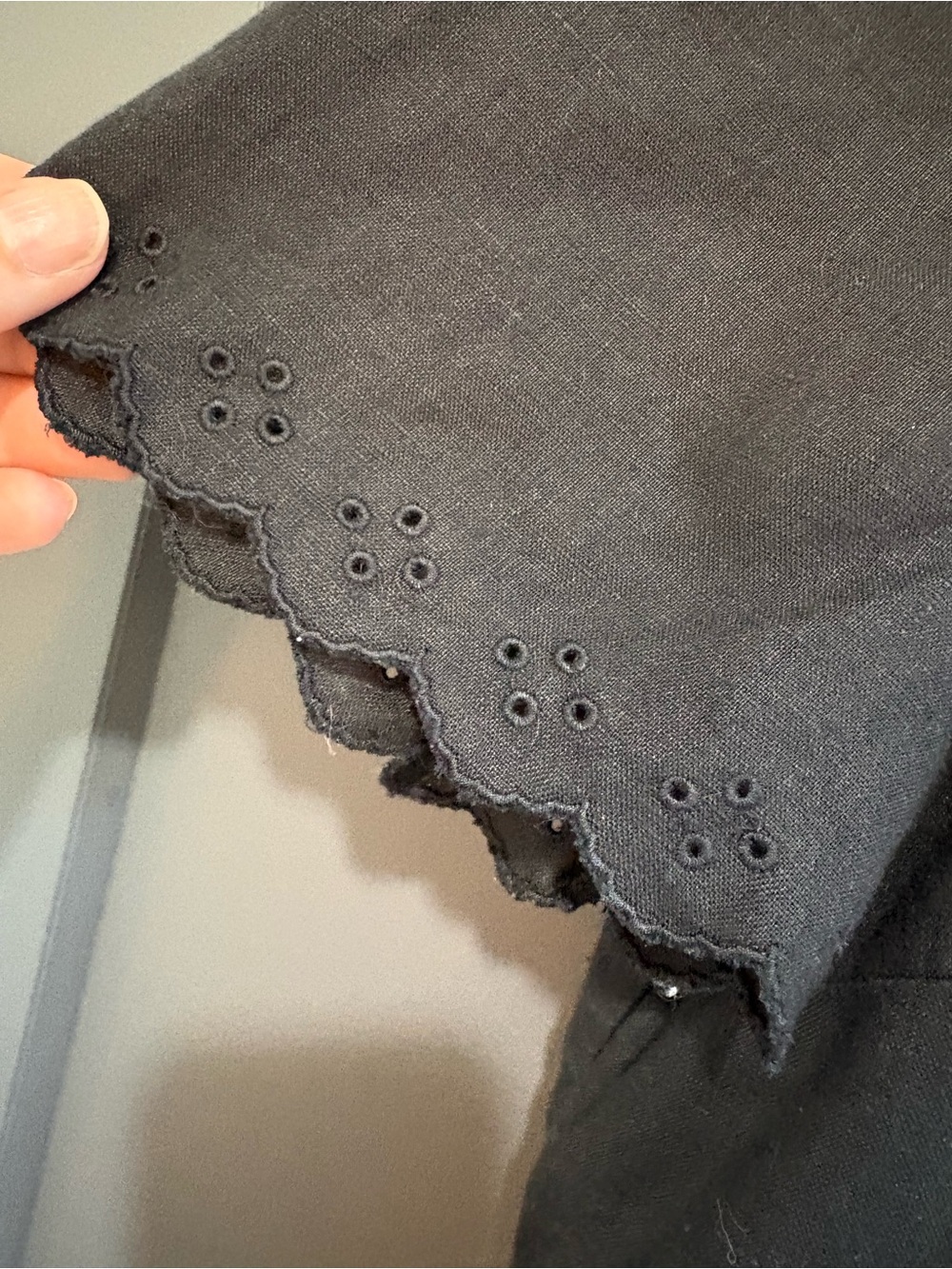 J. Crew Black Linen Eyelet-Trim Short Sleeve Top - Picture 3 of 6